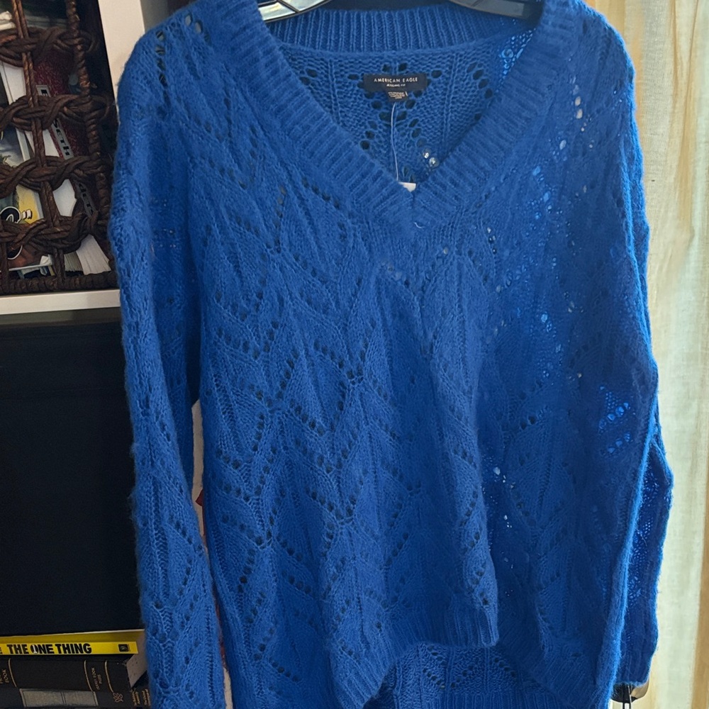 American Eagle Outfitters Women's Vibrant Blue V-Neck Sweater